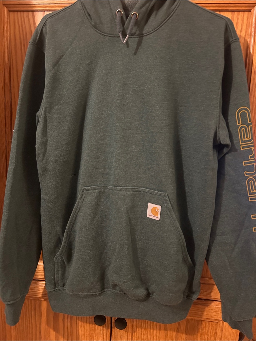 Carhartt Dark Green Hooded Work Sweatshirt with Sleeve Logo